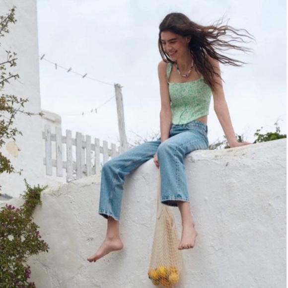 Zara Floral Corset Green NWOT M - Picture 3 of 6